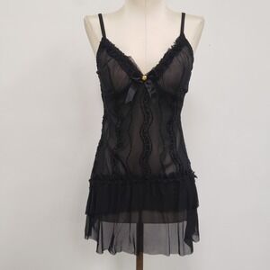 VTG SANSelle Womens Whimsigoth Embroidered Mesh Babydoll Top Size L Fairy Grunge